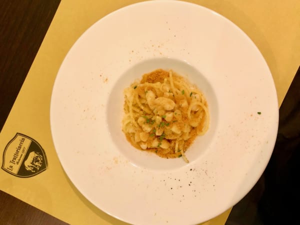 グランドメニューの「白インゲンとイタリアサルデーニャ産カラスミのスパゲティ（1,600円）」