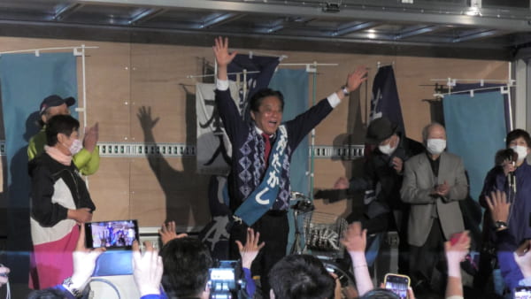 名古屋市長選挙で当選を果たした現職の河村たかし氏。（撮影／畠山理仁）