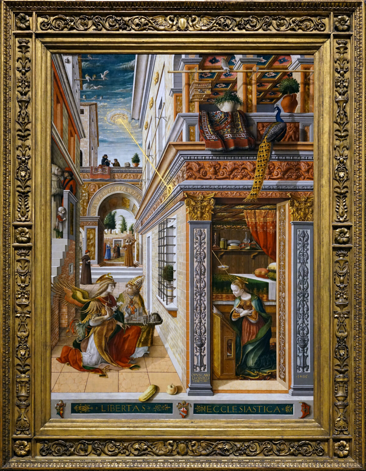 カルロ・クリヴェッリ（イタリア） 〈（聖エミディウスを伴う）受胎告知〉1486年頃　イギリス、ロンドン [ナショナルギャラリー］