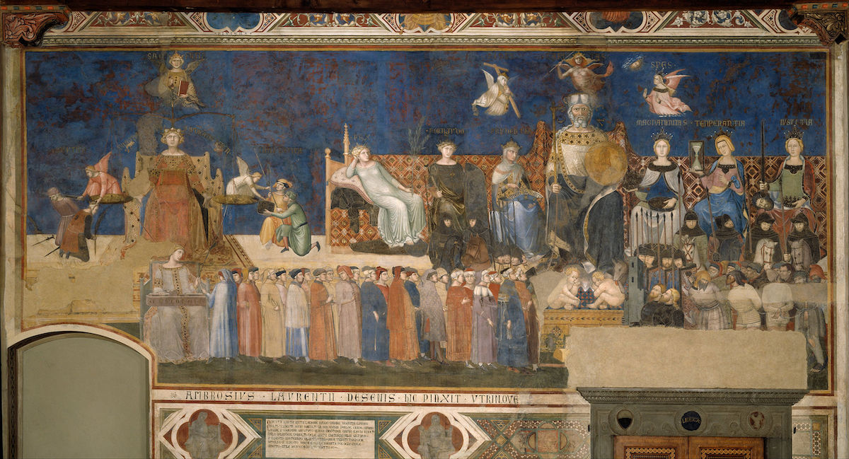 アンブロージョ・ロレンツェッティ〈善政の寓意〉1337-39年 イタリア、シエナ [シエナ市庁舎]
