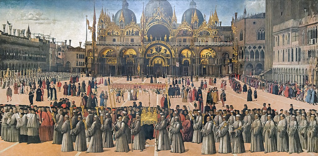 ジェンティーレ・ベッリーニ（イタリア） 〈サン・マルコ広場での聖十字架の聖遺物の行列〉1496年　イタリア、ヴェネツィア［アカデミア美術館］