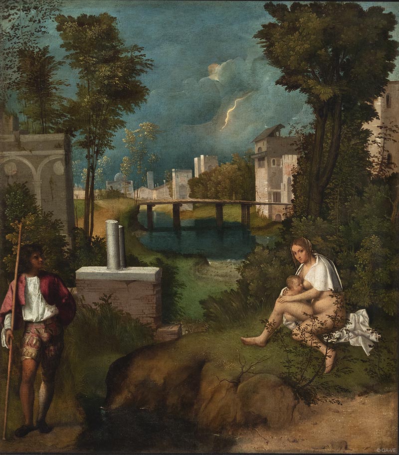 ジョルジョーネ〈嵐〉1506年-1509年　イタリア、ヴェネツィア［アカデミア美術館］