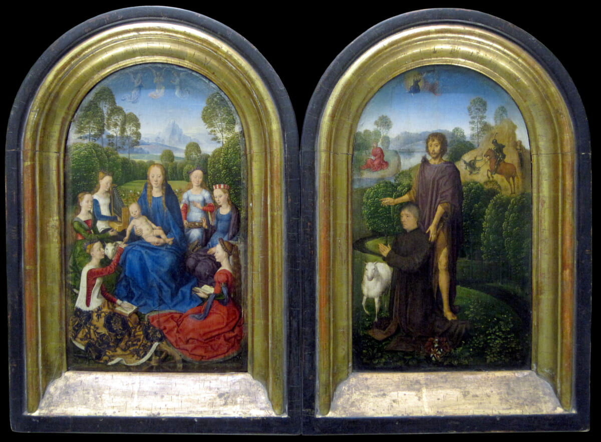 ハンス・メムリンク〈ジャン・ド・スリエの二連祭壇画〉1490年頃　フランス、パリ[ルーヴル美術館]