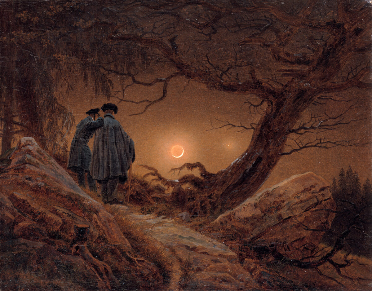 カスパー・ダヴィッド・フリードリヒ〈月を眺める二人の男〉1819年　ドイツ、ドレスデン〔ノイエ・マイスター絵画〕