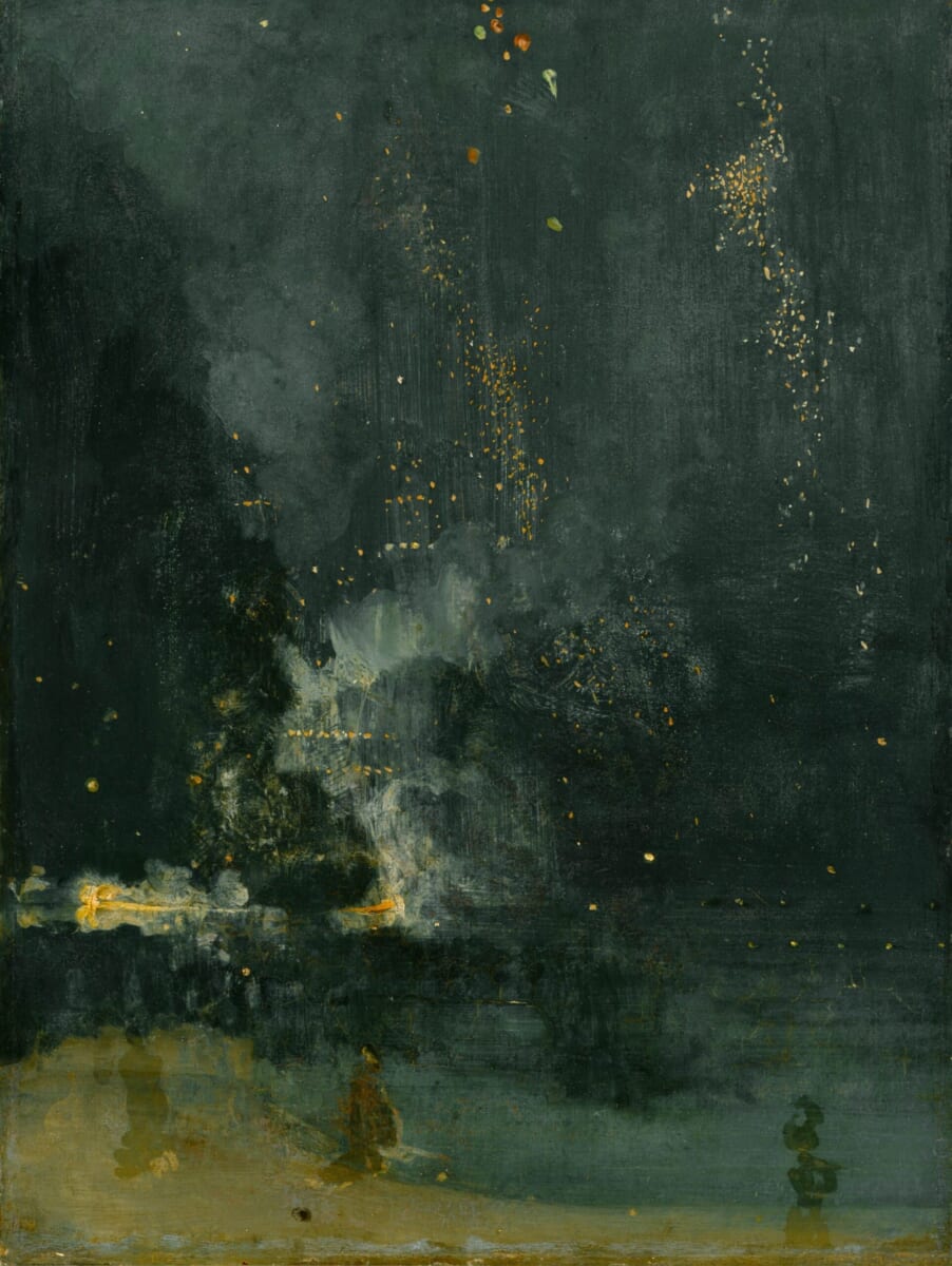 ジェームズ・マクニール・ホイッスラー 〈黒と金色のノクターン-落下する花火〉1872年頃　アメリカ、デトロイト〔市立美術館〕