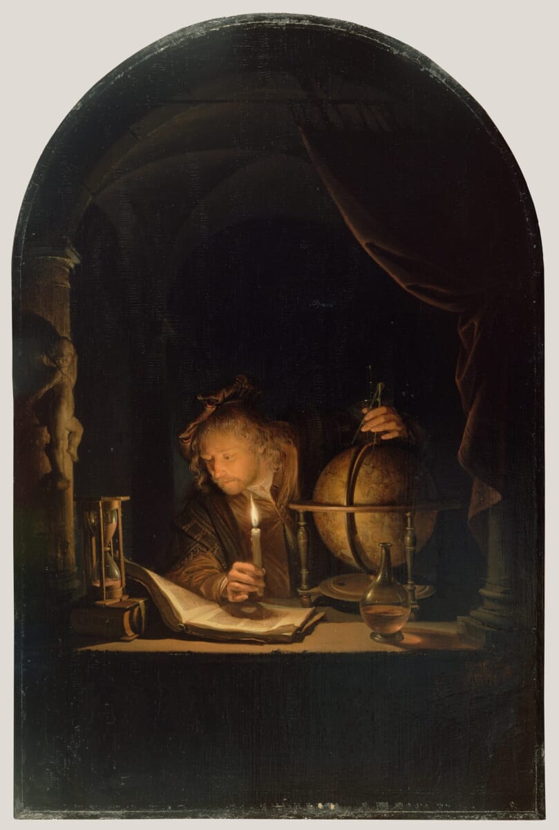 ヘラルト・ダウ〈蝋燭の灯りのもとの天文学者〉1650年代後半　アメリカ、ロサンジェルス〔ゲッティ美術館〕