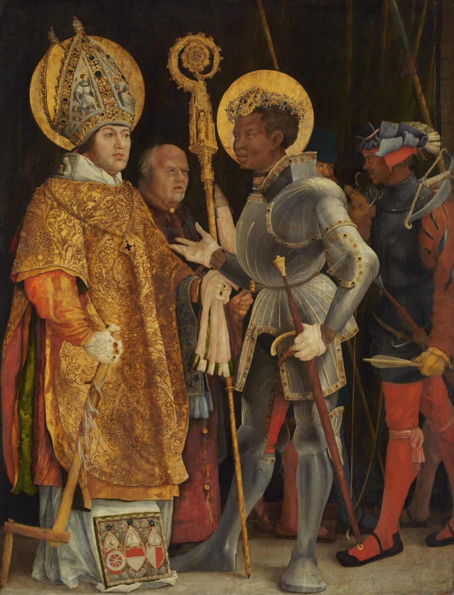 マティアス・グリューネヴァルト〈聖エラスムスと聖マウリティウスの出会い〉1520-1524年頃 ドイツ、ミュンヘン［アルテ・ピナコテーク］