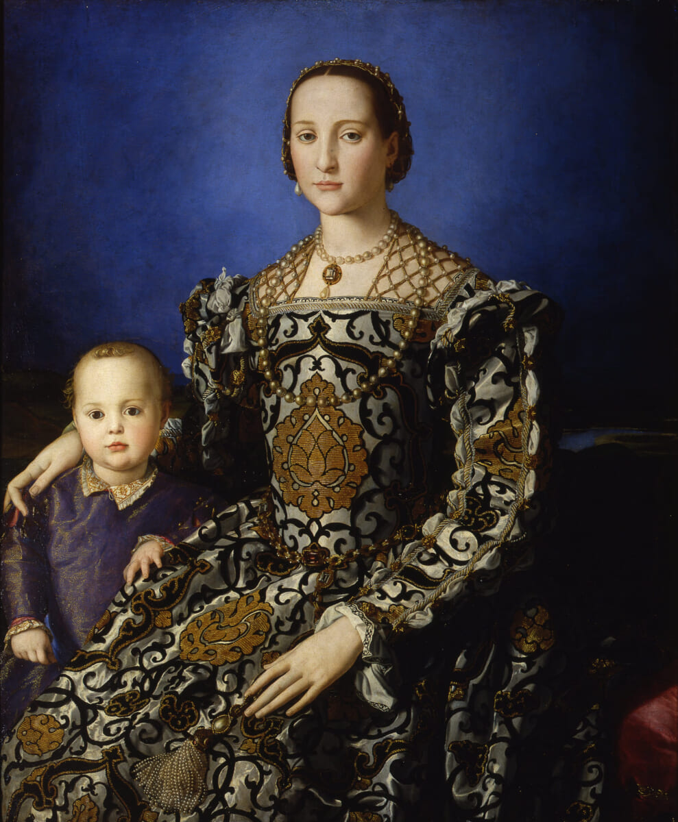 アーニョロ・ブロンズィーノ〈エレオノーラ・ディ・トレドと息子ジョヴァンニの肖像〉1544－45年頃 イタリア、フィレンツェ［ウフィッツィ美術館］