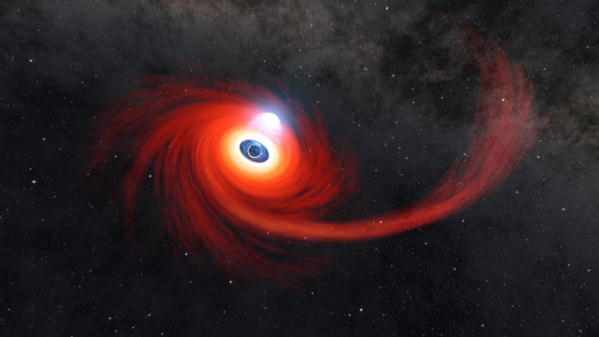 熱いガスの円盤がブラックホールの周りで渦巻くイメージ図　　画像提供／NASA