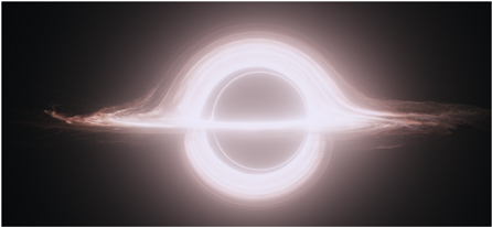 「インターステラー」のためにクリストファー・ノーラン監督と視覚効果スーパーバイザーのポール・フランクリンらによって作成されたブラックホールのイメージ図。(論文「Gravitational lensing by spinning black holes in astrophysics, and in the movie Interstellar」より画像引用／Oliver James, Eugénie von Tunzelmann, Paul Franklin and Kip S Thorne ／ Published 13 February 2015 ／© 2015 IOP Publishing Ltd ／DOI 10.1088/0264-9381/32/6/065001