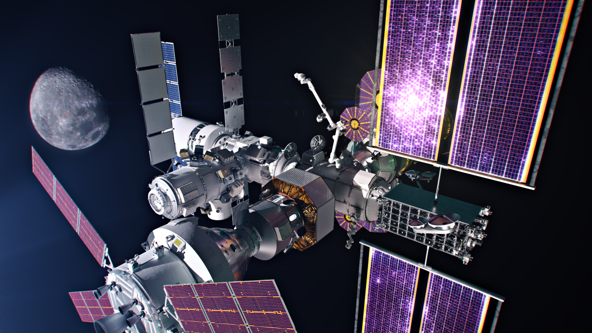 人類初の宇宙ステーション、ゲートウェイのイメージ図。人類を再び月に送り、火星へ向かう道筋を示すアルテミス計画で重要な役割を果たす　画像提供／NASA