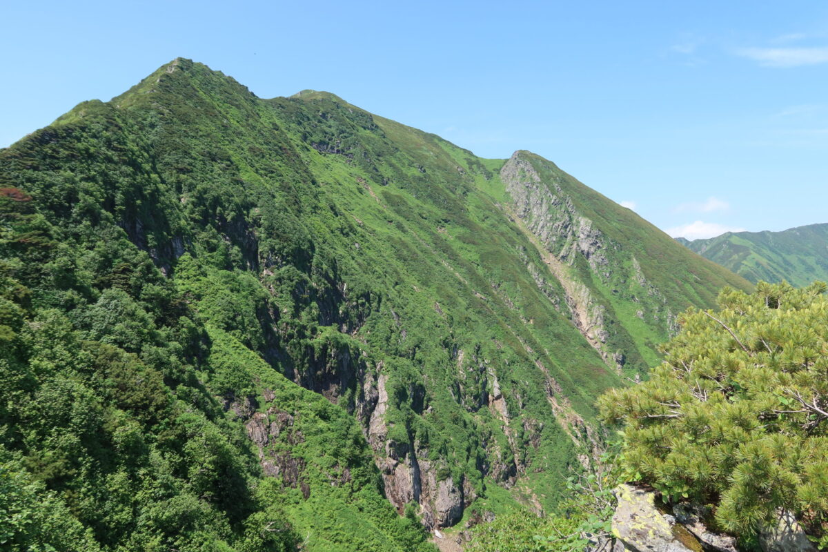 南側の稜線から見たカムエク。山頂の北側(写真右)の稜線は、部員が逃げ歩いた稜線だ