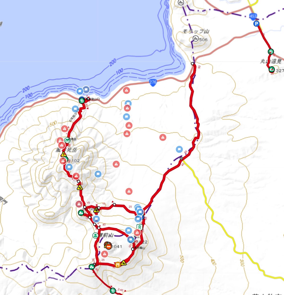 苔の回廊は、樽前山だけではなく、不風死岳と組み合わせて歩いてもいい(地図の参照元:YAMAP <a href="https://yamap.com/maps/306/" rel="noopener" target="_blank">YAMAPの当該箇所はこちら</a>)