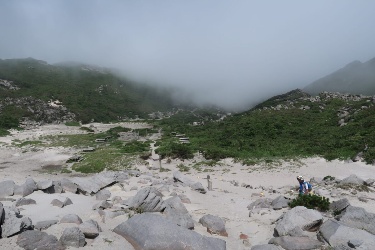 少し小高い場所から表砂漠を眺望。山上なのに白砂で覆われているのが不思議だ