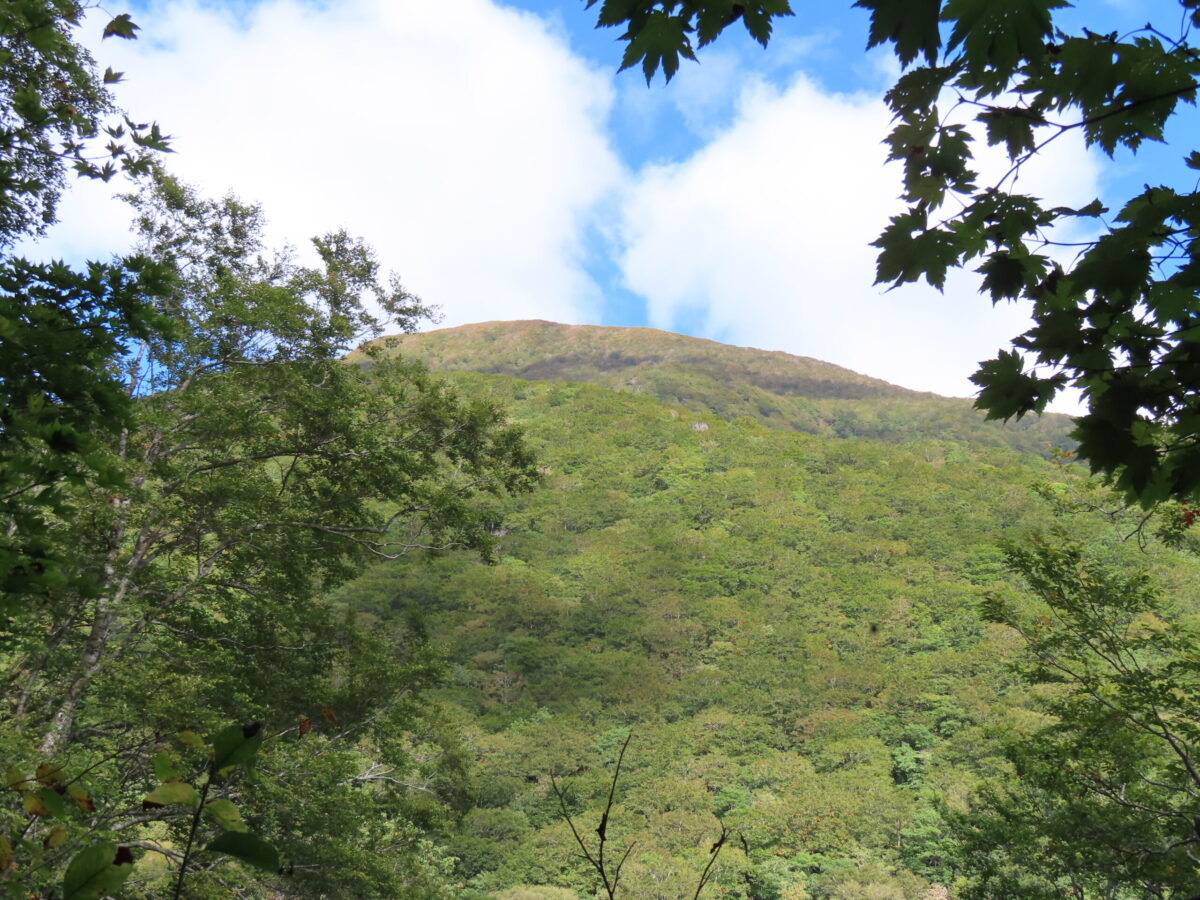北石橋へ向かう途中から見上げた大東岳。沢沿いに歩ける登山道が美しく、仙台市民に人気の山だ
